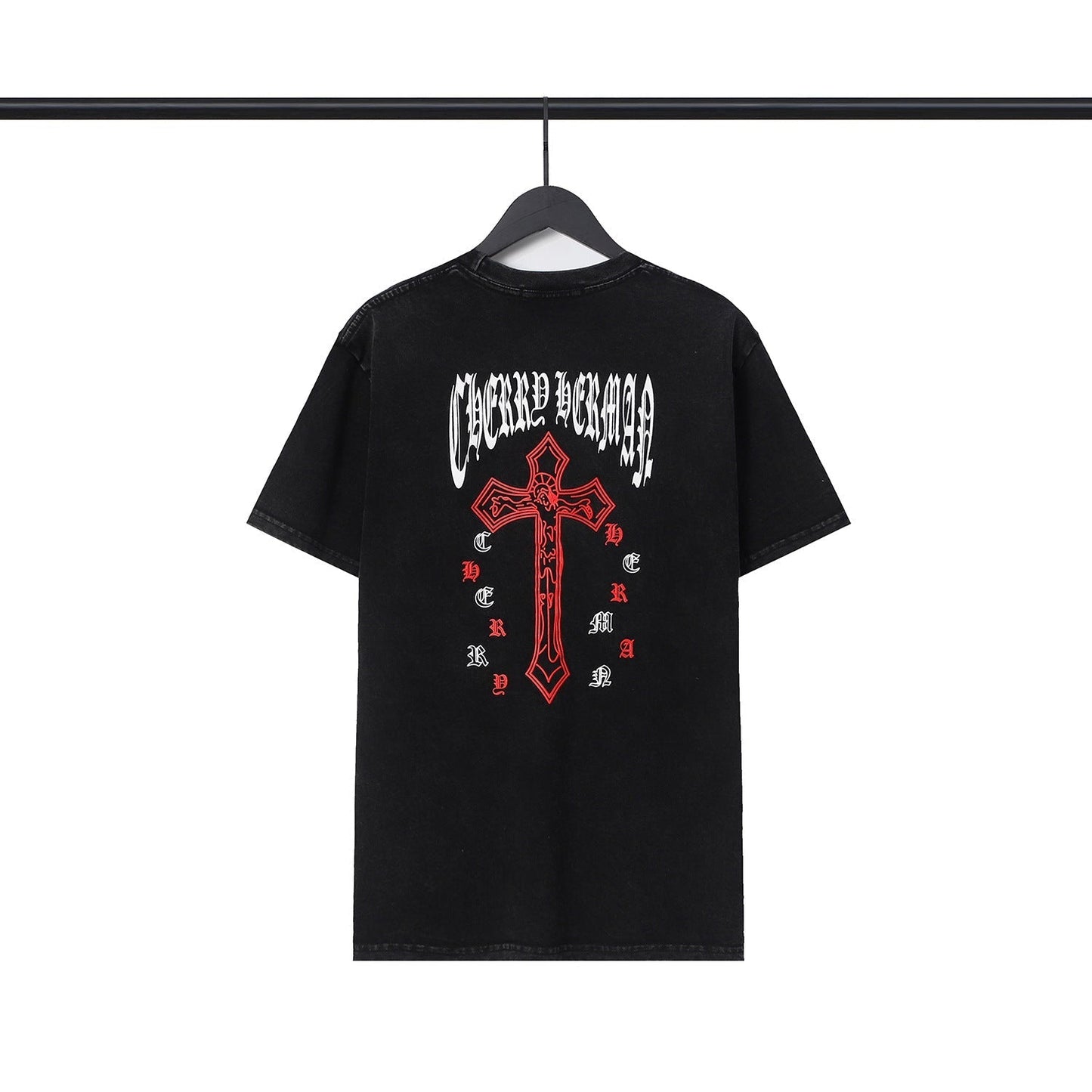 CHH Chrome Heart T Shirts Cross Sanskrit Printed Crew Neck Washed Short Sleeve Fashion T-Shirt